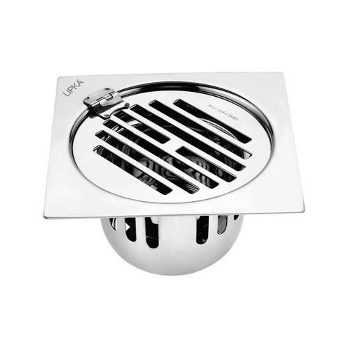 Lipka Golden Classic Jali Square Flat Cut Floor Drain (5.5 x 5.5 Inches) with Hinge and Cockroach Trap