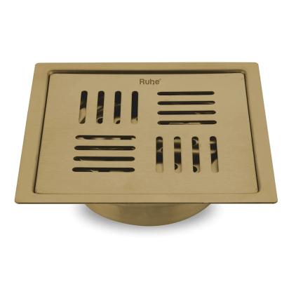 Ruhe Ruby Square Flat Cut Floor Drain in Yellow Gold PVD Coating - 5 x 5 Inches by Ruhe : Colours available: Gold