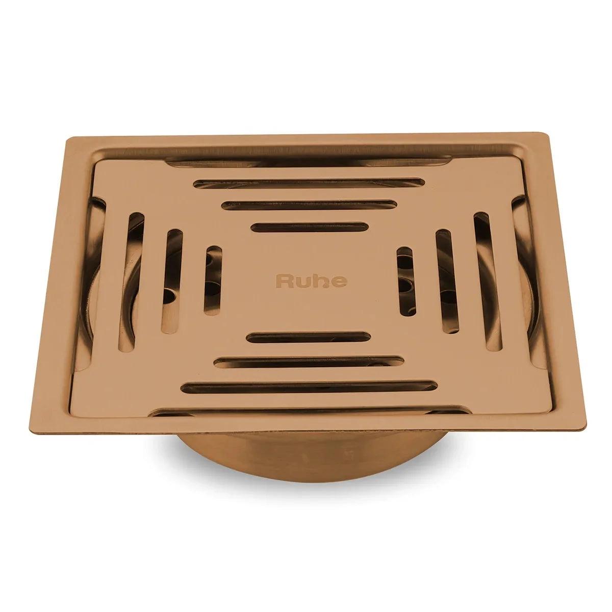 Ruhe Opal Square Flat Cut Floor Drain in Antique Copper PVD Coating 5 x 5 Inches