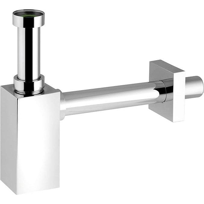 Aquieen Square Style Bottle Trap With 300MM Pipe & Wall Flange | Heavy-Duty Brass Wall-Mounted Drain Trap For Modern Bathrooms & Kitchens | Chrome Finish