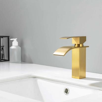 Aquieen Deck Mounted Basin Mixer Tap In Gold Finish | Heavy-Duty Brass Made | Hot & Cold Water Tap | Cascada Series by Aquieen : Colours available: Gold
