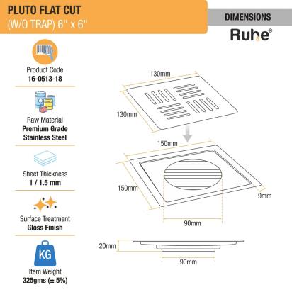 Ruhe Pluto Square Premium Flat Cut Floor Drain 6 x 6 Inches by Ruhe : Colours available: Silver 1 1