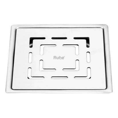 Ruhe Sapphire Square Flat Cut 304 Grade Floor Drain - (5 x 5 Inches) by Ruhe : Colours available: Silver