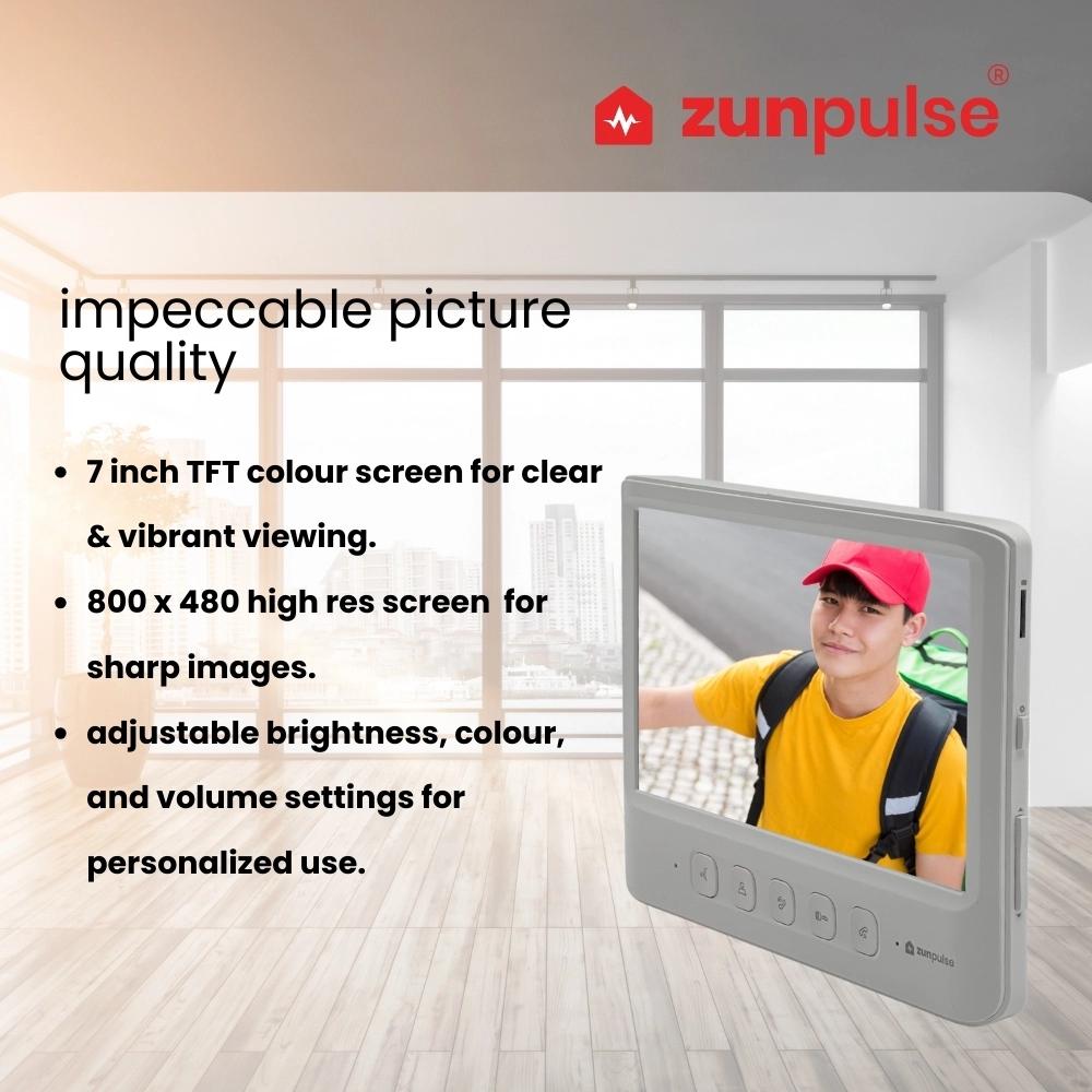 Zunpulse Video Door Phone with 7 inch TFT Colour Screen, Night Vision, 120° Viewing Angle (White) 3