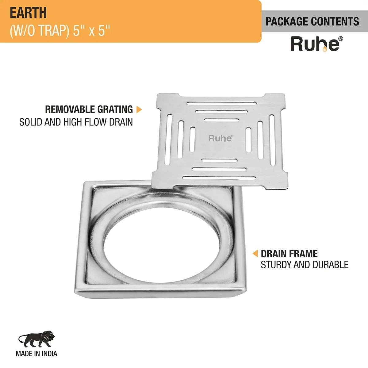 Ruhe Earth Square Premium Floor Drain 5 x 5 Inches by Ruhe 4 3