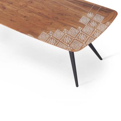 Alankaram Fusi - Six Seater Teak Dining Table, Brass Inlay on Top by Alankaram : Colours available: Brown 2 3