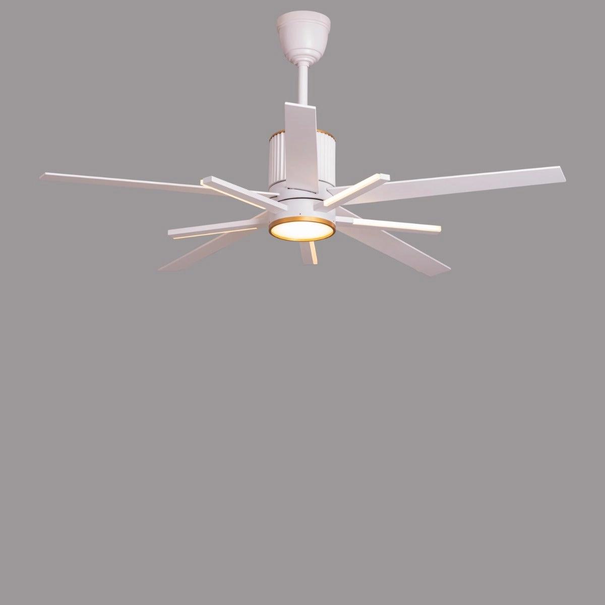 TheWhiteTeak Serengeti (142 cm Span, White & Gold Finish Metal Body, White Finish Solid Wood Blades) Dimmable LED With Remote Control Ceiling Fan 2
