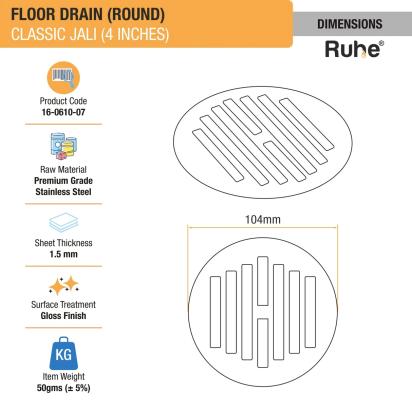 Ruhe Classic Round Floor Drain 4 inches - Pack of 2 by Ruhe : Colours available: Silver 1 1