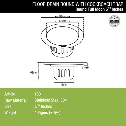 Lipka Full Moon Round Floor Drain (5.5 inches) with Cockroach Trap 1
