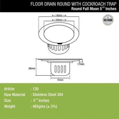 Lipka Full Moon Round Floor Drain (5.5 inches) with Cockroach Trap 1