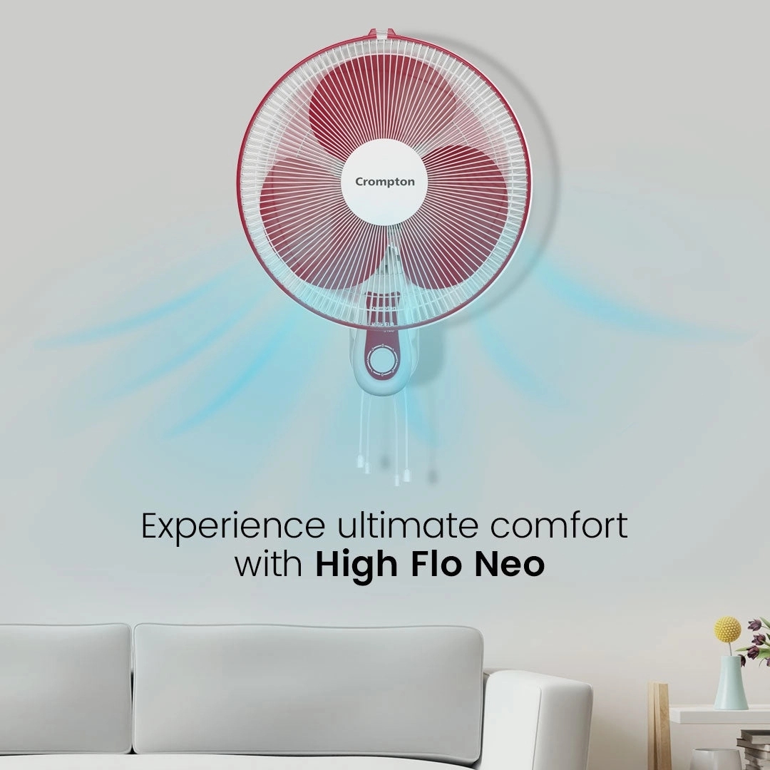 Crompton Hiflo Neo Wall Mounted Fan - Crimson Red by Crompton : Colours available: Red 6 1