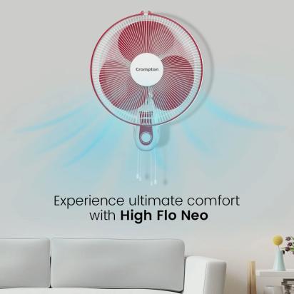 Crompton Hiflo Neo Wall Mounted Fan - Crimson Red by Crompton : Colours available: Red 6 1
