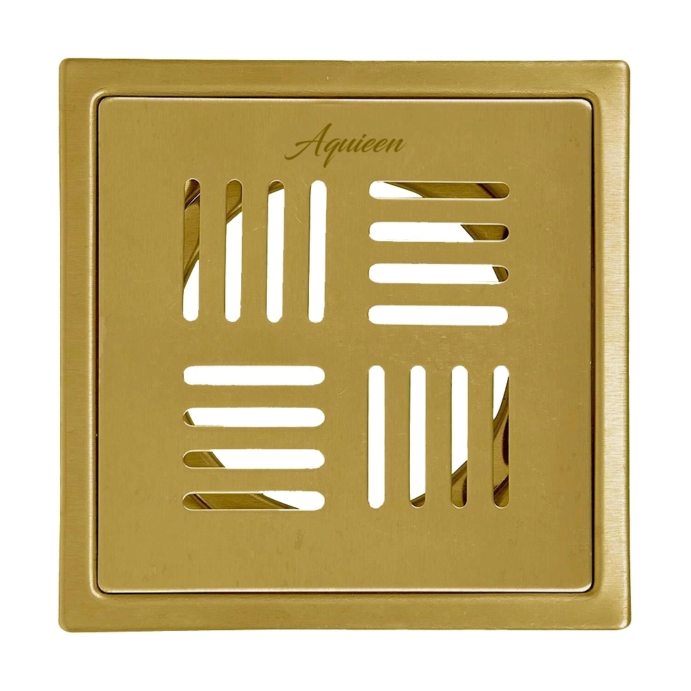 Aquieen 5x5 Inch Floor Grating / Drainer in Brushed Gold Finish | SS304 Drainer with PVD Coating | Anti-Clog & Drain Cover, Kitchen & Shower Areas by Aquieen : Colours available: Gold