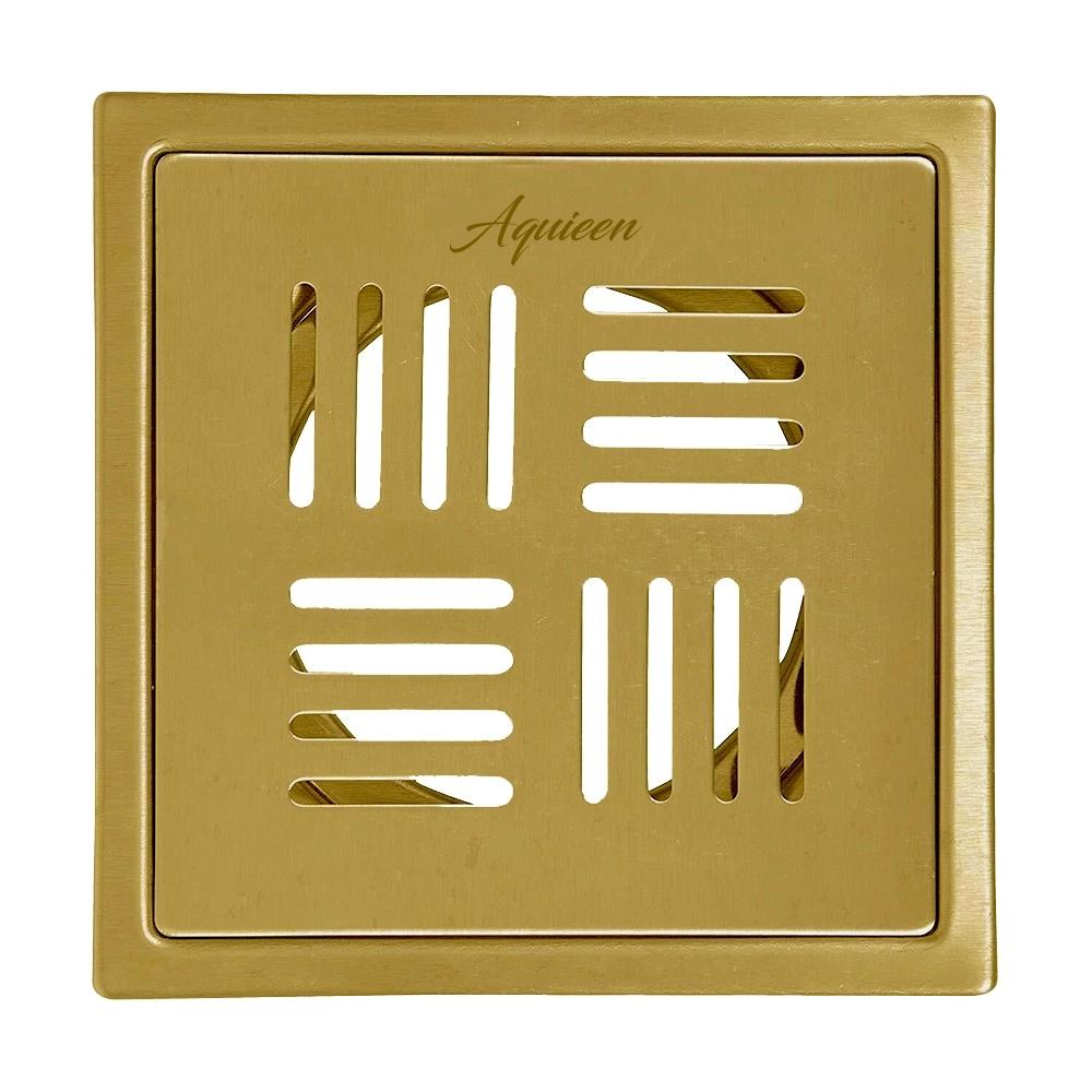 Aquieen 5x5 Inch Floor Grating / Drainer in Brushed Gold Finish | SS304 Drainer with PVD Coating | Anti-Clog & Drain Cover, Kitchen & Shower Areas