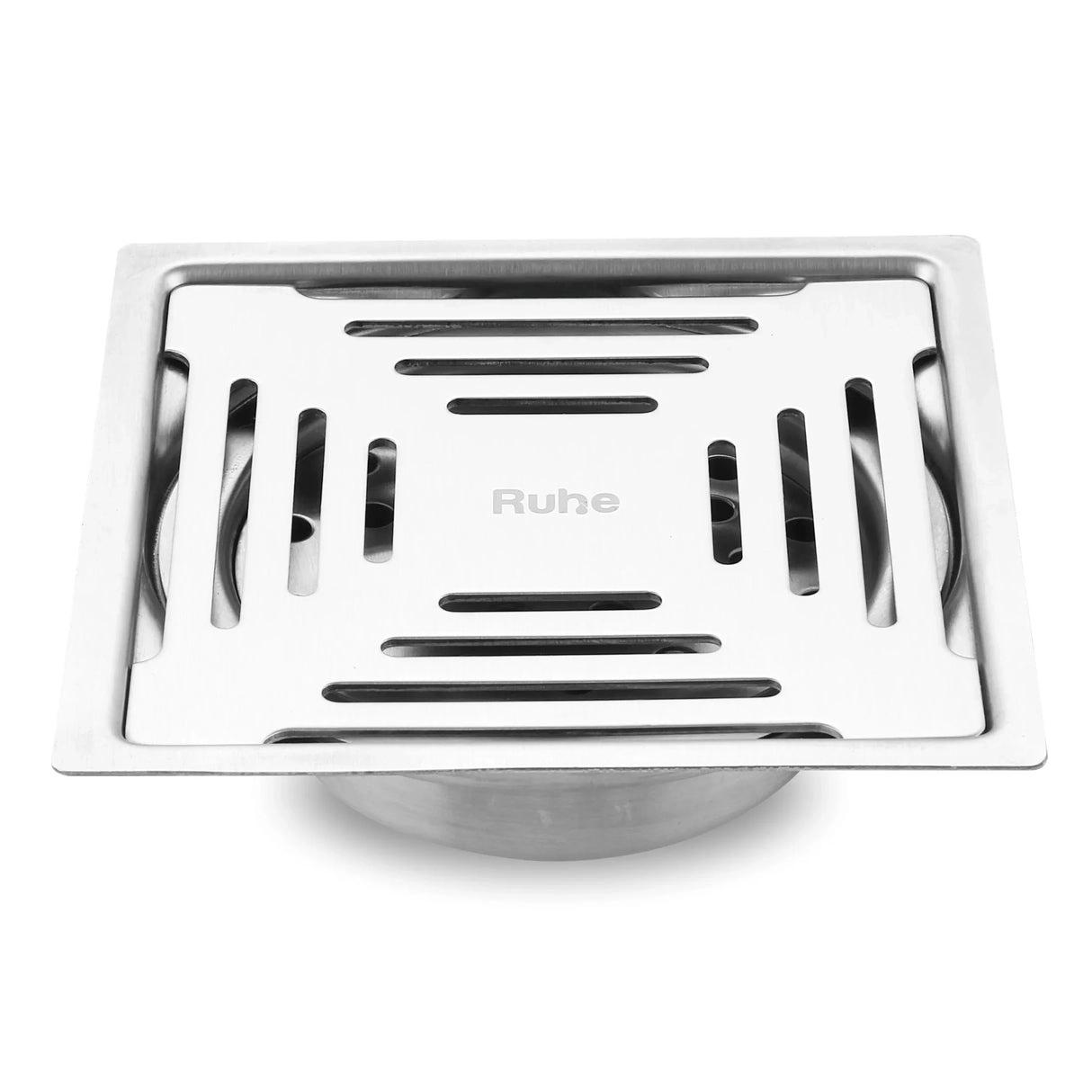 Ruhe Opal Square Flat Cut 304-Grade Floor Drain with Cockroach Trap 5 x 5 Inches