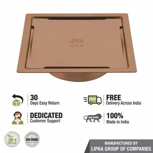Lipka Yellow Exclusive Square Flat Cut Floor Drain in Antique Copper PVD Coating (5 x 5 Inches) with Cockroach Trap 4