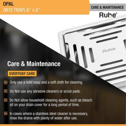 Ruhe Opal Square 304-Grade Floor Drain 6 x 6 Inches by Ruhe : Colours available: Silver 5 5