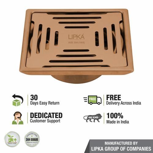 Lipka Green Exclusive Square Floor Drain in Antique Copper PVD Coating (5 x 5 Inches) with Cockroach Trap 4
