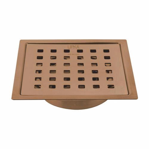 Lipka Red Exclusive Square Flat Cut Floor Drain in Antique Copper PVD Coating (5 x 5 Inches) with Cockroach Trap