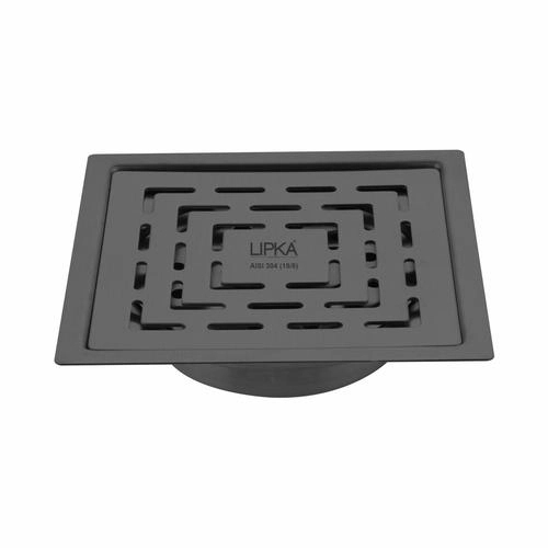 Lipka Orange Exclusive Square Flat Cut Floor Drain in Black PVD Coating (6 x 6 Inches) with Cockroach Trap