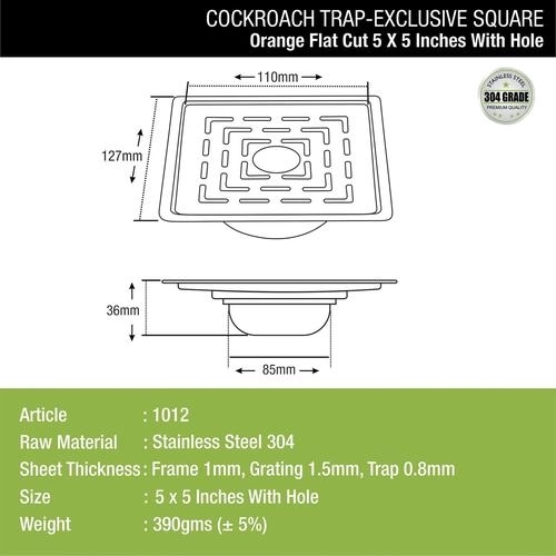 Lipka Orange Exclusive Square Flat Cut Floor Drain (5 Inches) with Cockroach Trap And Hole 1