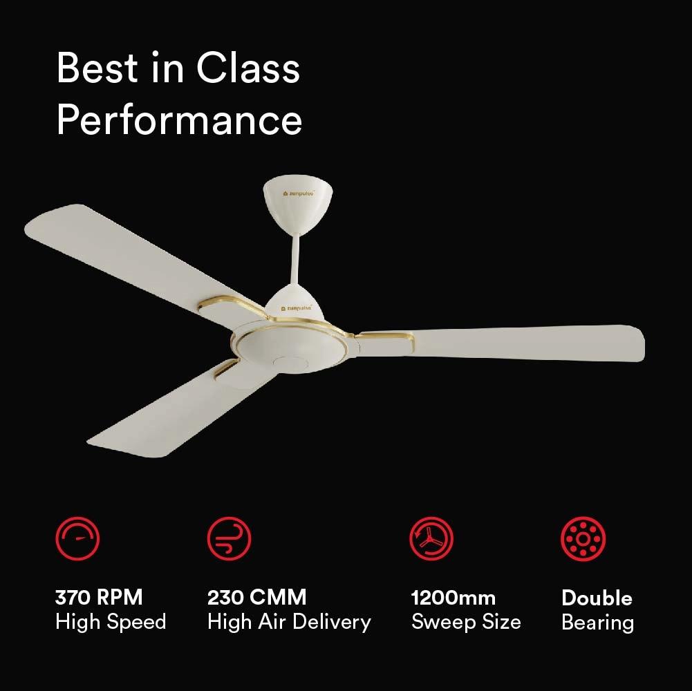 ZunPulse Royal BLDC 5 Star Rated High Speed 1200 mm Remote Controlled 3 Blade Ceiling Fan (Ivory) 1