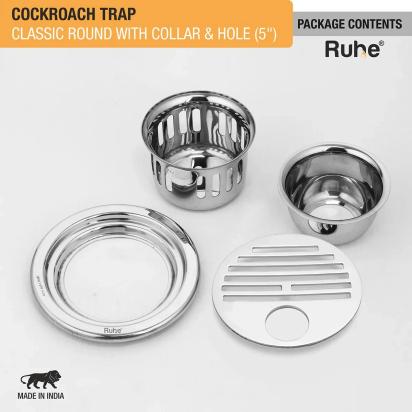 Ruhe Classic Round 304-Grade Floor Drain with Collar Hole and Cockroach Trap by Ruhe : Colours available: Silver 4 5