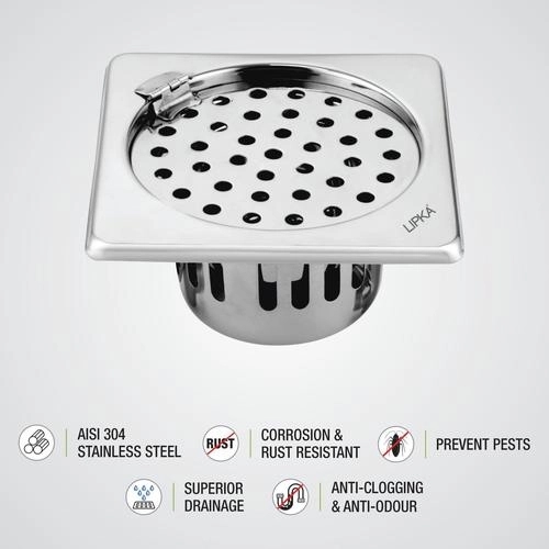 Lipka Square Floor Drain (6 x 6 Inches) with Hinge and Cockroach Trap 2