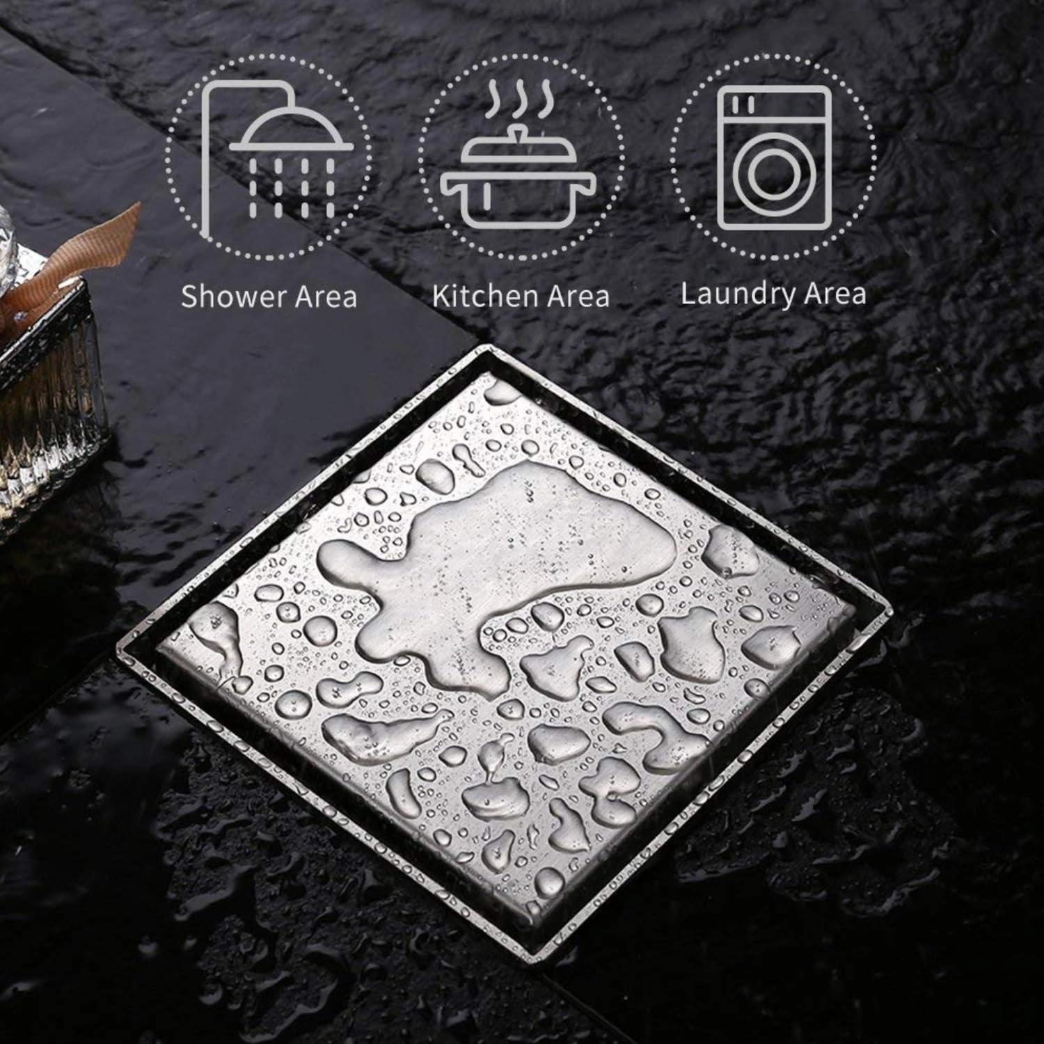 Aquieen 6x6 Inch Tile/Marble Insert Floor Grating / Drainer with Anti-Foul Cockroach Trap | SS304 Drainer in Chrome Finish | Drain Cover & Kitchen 4