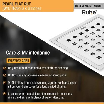 Ruhe Pearl Square Flat Cut 304 Grade Floor Drain - (6 x 6 Inches) by Ruhe : Colours available: Silver 6 5