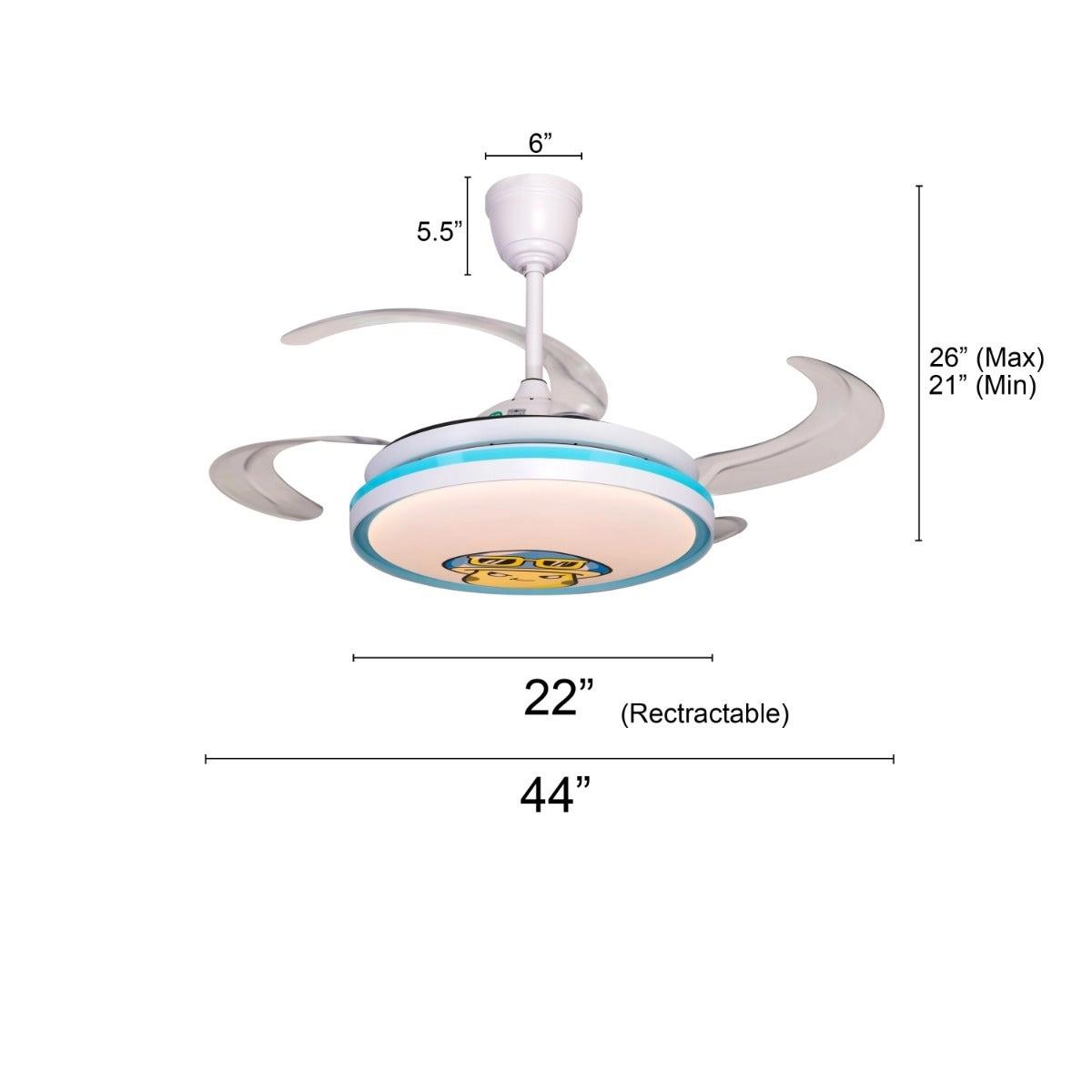 The WhiteTeak Cherished Childhood (Kids' Room 112 cm Span, Glossy Aqua Blue-White Finish Metal Body, Transparent Plastic Blades) Dimmable LED with Remote Control Ceiling Fan 3