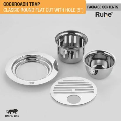 Ruhe Classic Round Flat Cut 304-Grade Floor Drain with Hole and Cockroach Trap - 5 Inches by Ruhe : Colours available: Silver 5 5