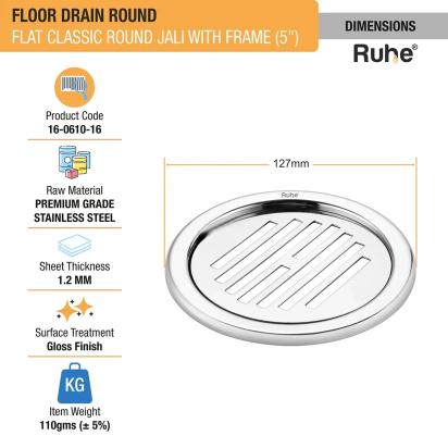 Ruhe Flat Classic Round Jali Floor Drain 5 inches with Frame - Pack of 2 by Ruhe : Colours available: Silver 1 1