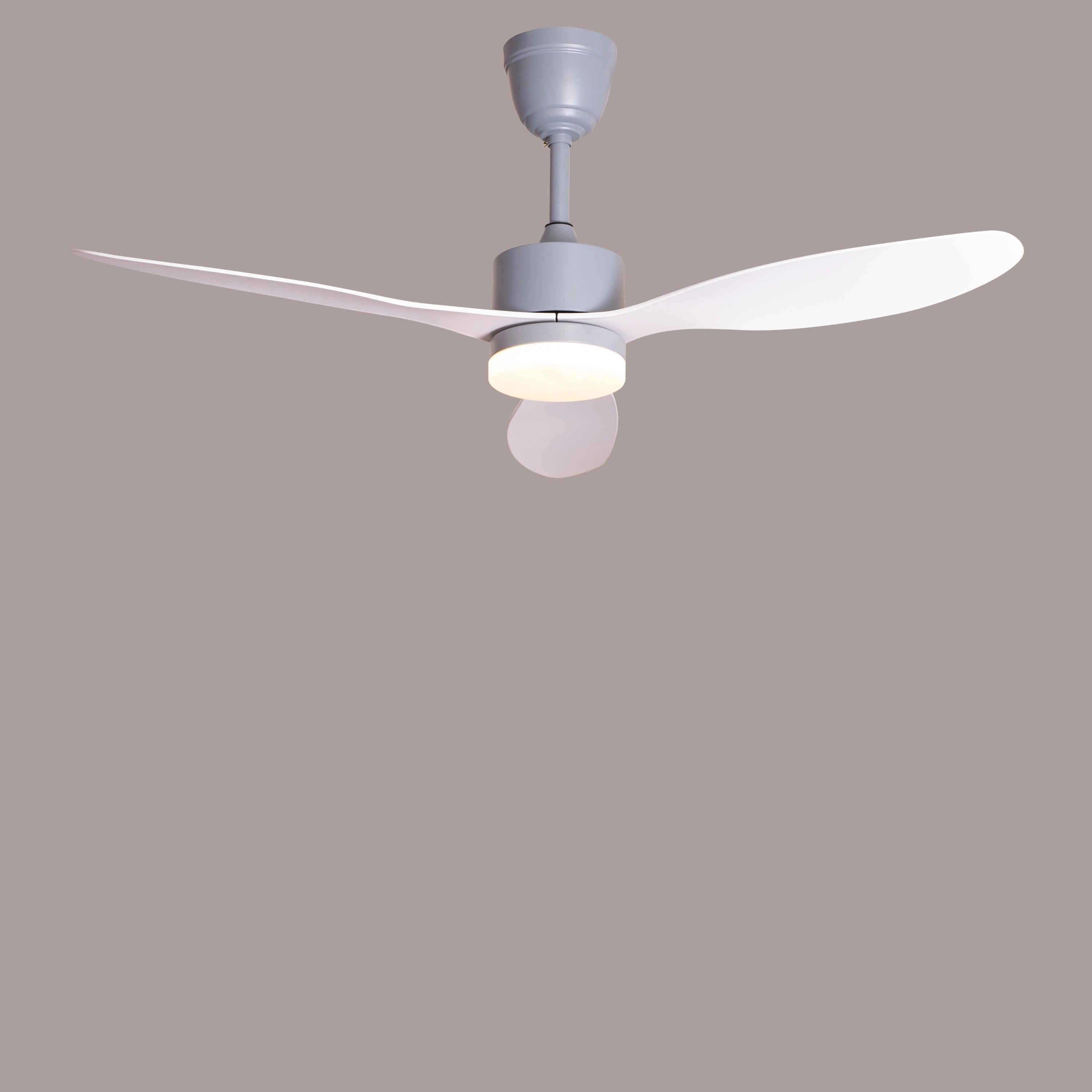 TheWhiteTeak Salzburg Story (132 cm Span, Grey Finish Metal Body, White Finish ABS Blades) 3 Colour Dimmable LED with Remote Control Ceiling Fan 3