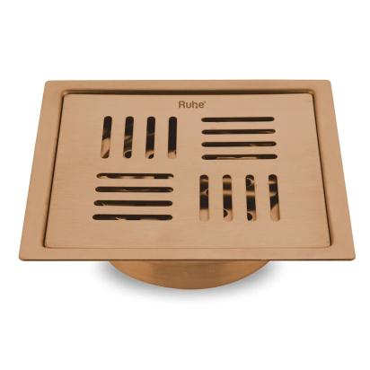 Ruby Square Flat Cut Floor Drain in Antique Copper PVD Coating 5 x 5 Inches by Ruhe : Colours available: Copper