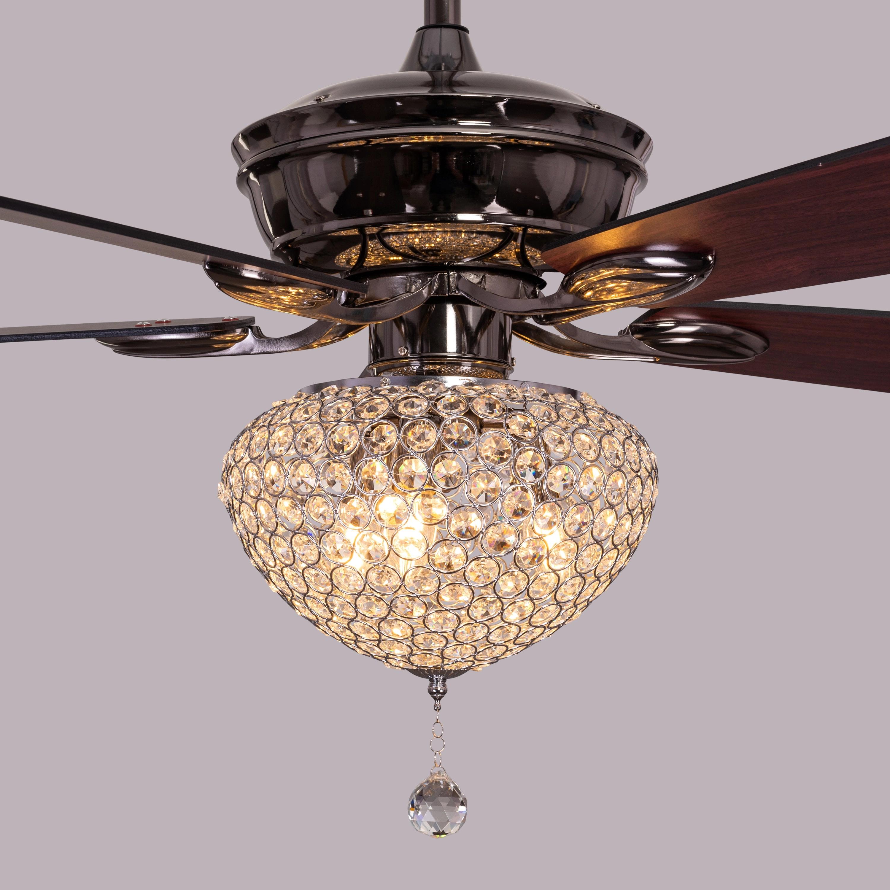 The WhiteTeak Decadent Diva (132 cm Span, Metallic Grey Glossy Finish Metal Body, Mahogany Finish MDF Blades) Chandelier Ceiling Fan 3