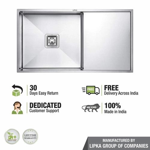 Lipka Handmade Single Bowl with Drainboard Kitchen Sink (37 x 18 x 10 Inches) 5