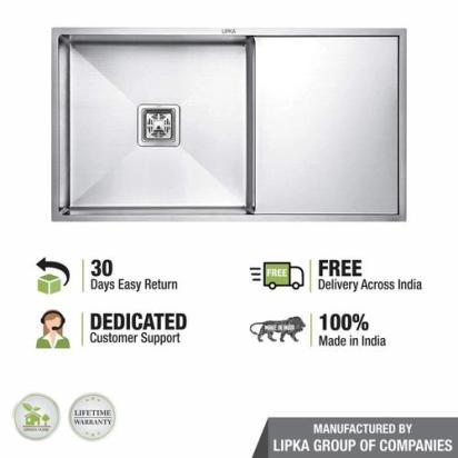 Lipka Handmade Single Bowl with Drainboard Kitchen Sink (37 x 18 x 10 Inches) 5