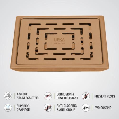 Lipka Orange Exclusive Square Floor Drain in Antique Copper PVD Coating (5 x 5 Inches) 2