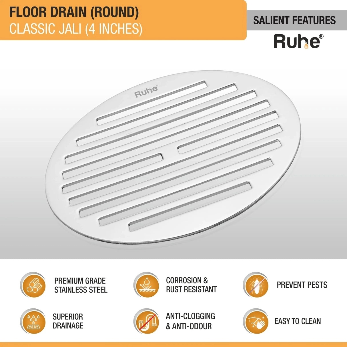 Ruhe Classic Round Floor Drain 4 inches - Pack of 2 by Ruhe : Colours available: Silver 2 2