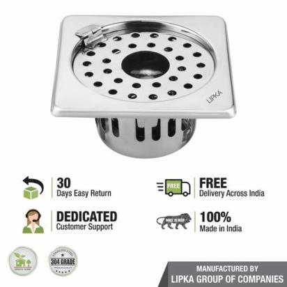 Lipka Square Floor Drain (6 x 6 Inches) with Hinge, Hole and Cockroach Trap 3
