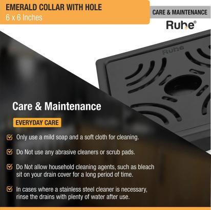 Ruhe Emerald Square 304-Grade Floor Drain in Black PVD Coating with Hole by Ruhe : Colours available: Black 5 5