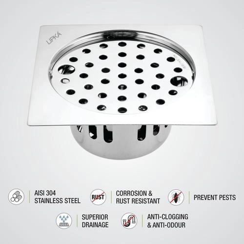 Lipka Square Flat Cut Floor Drain (6 x 6 Inches) with Lock and Cockroach Trap 2