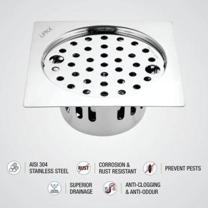 Lipka Square Flat Cut Floor Drain (6 x 6 Inches) with Lock and Cockroach Trap 2