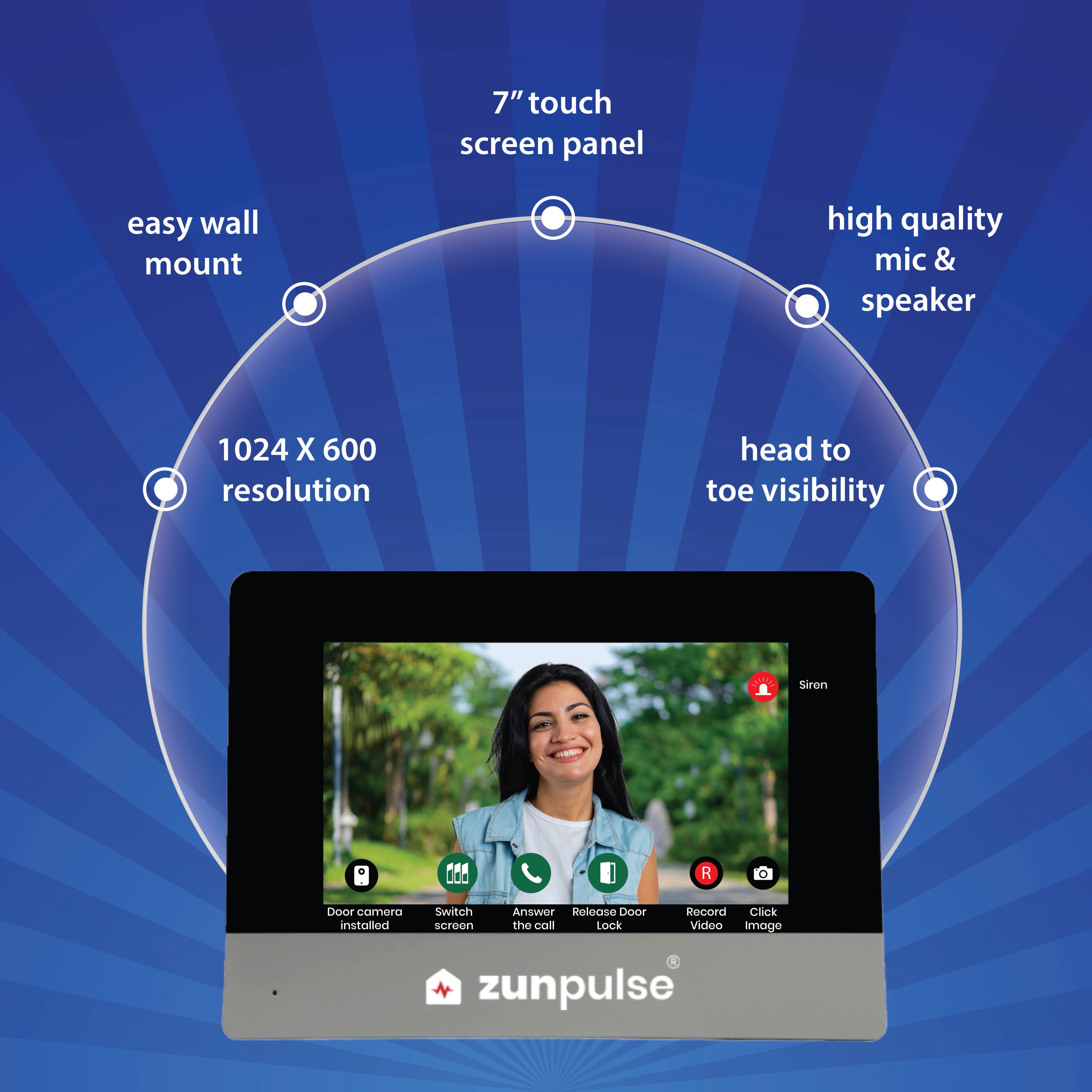 Zunpulse Zunpulse zunpulse 7 inch Smart Video Door Phone - Touchscreen, WiFi, App, Night Vision, Motion Detection, Anti-Theft by Zunpulse 3 3