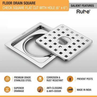 Ruhe Check Square Flat Cut Floor Drain with Hole by Ruhe : Colours available: Silver 2 2
