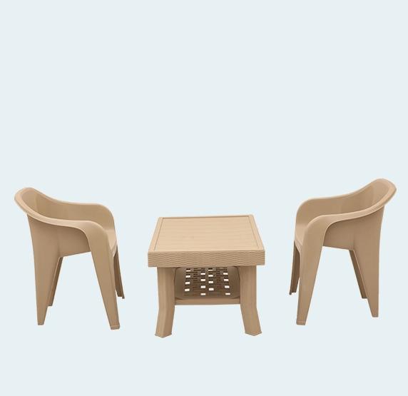 Supreme Vegas with Futura (2 Chairs) Plastic Centre Table with Chair - Dark Beige 1