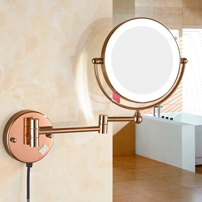 Aquieen Double-Sided Shaving & Makeup Mirror With LED | Magnified & Normal View | Adjustable Sturdy Arm | Brass Body With Rose Gold Finish & Round Shape by Aquieen 2 2