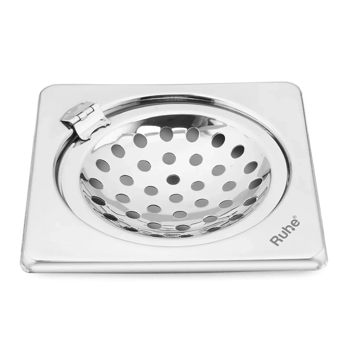 Ruhe Square Neon Floor Drain - 5 x 5 Inches With Hinged Grating Top