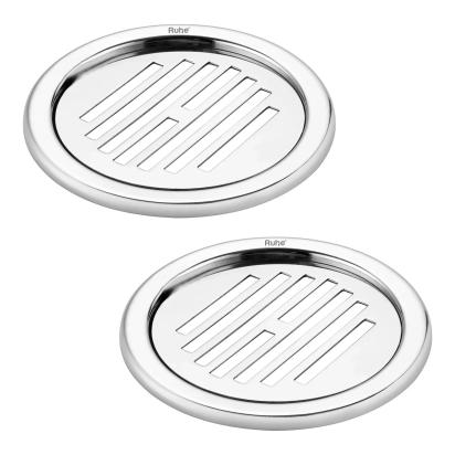 Ruhe Flat Classic Round Jali Floor Drain 5 inches with Frame - Pack of 2 by Ruhe : Colours available: Silver